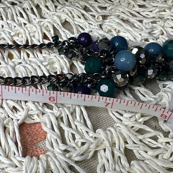 Kenneth Cole Green, Purple, & Gray Crystal Necklace w/ Gunmetal Gray Chain - Picture 4 of 4